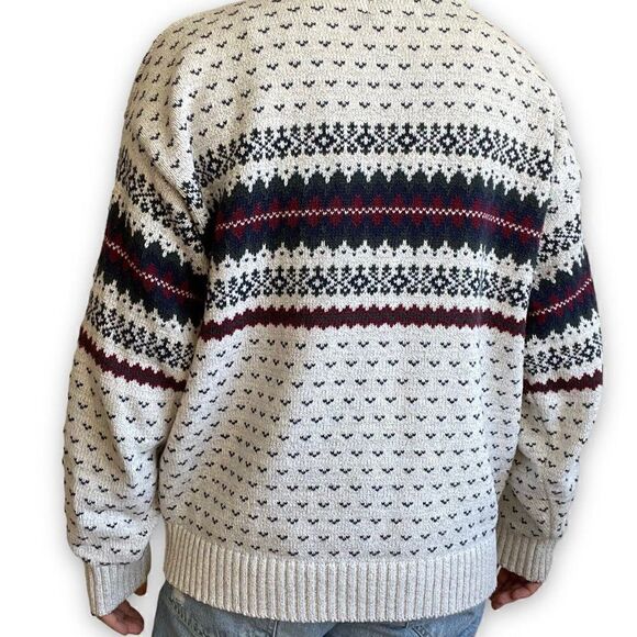 Vintage 90s Unisex Fair Isle Geometric Cotton Retro Ski Grandpa Sweater Sz L - Picture 4 of 7
